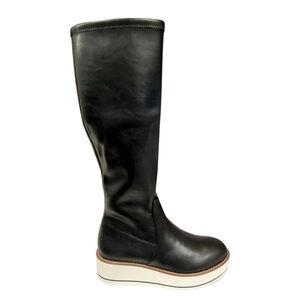 NWT ~ Silent D Women’s “Nadia” Smooth Stretch Leather Flatform Black Boots.